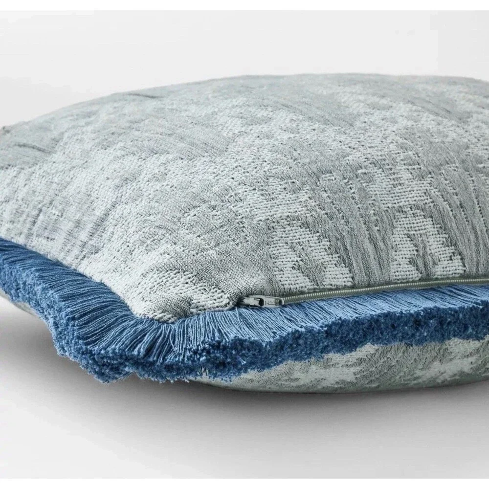 Lumbar Woven Shell Block with Fringe Edge Throw Pillow Blue - Threshold NEW
